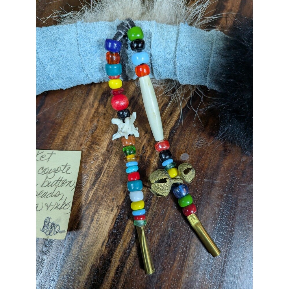 Vintage Hand-Woven Crescent Art Basket with Mixed Fur, Feathers & Beads - Picture 6 of 9